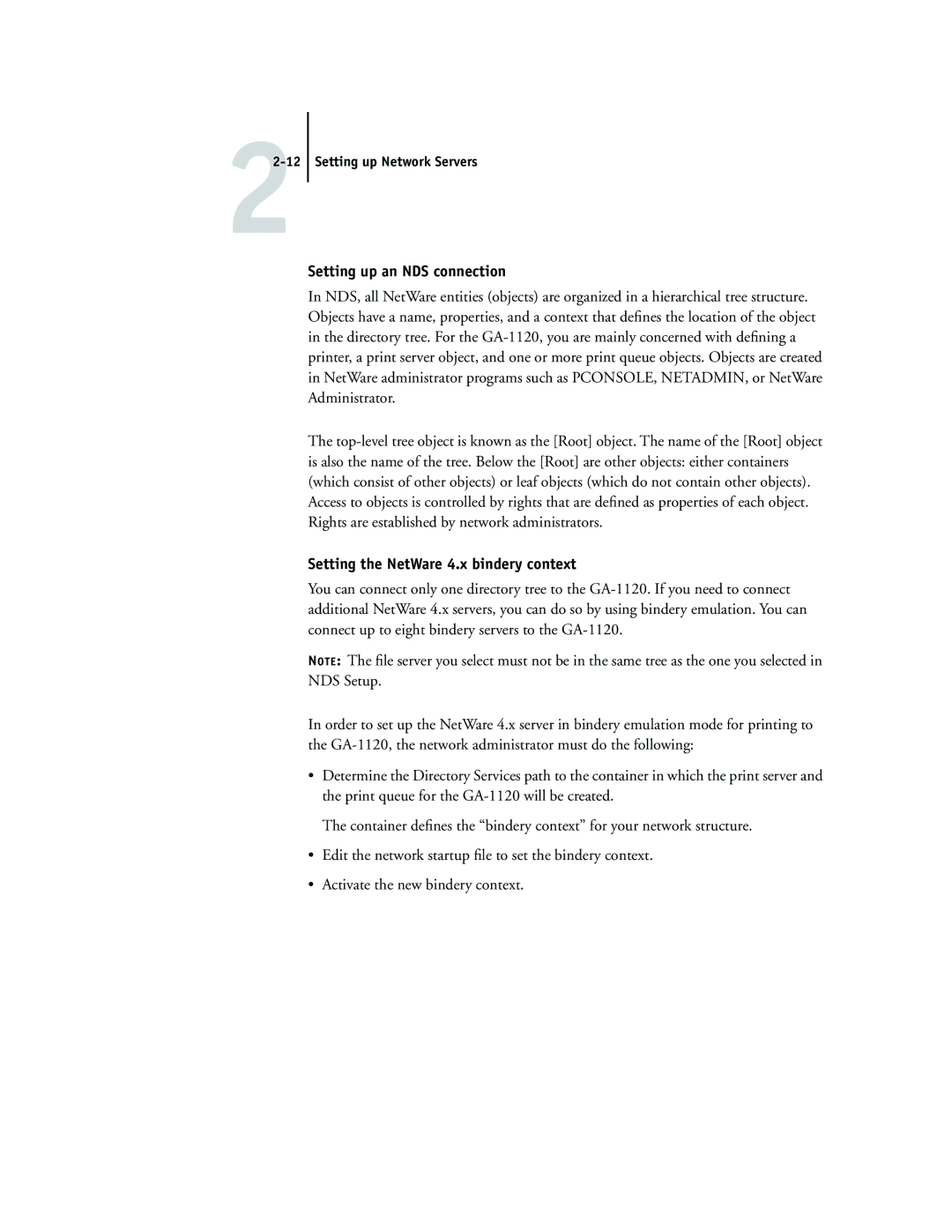 Toshiba GA-1120 manual Setting up an NDS connection, Setting the NetWare 4.x bindery context 