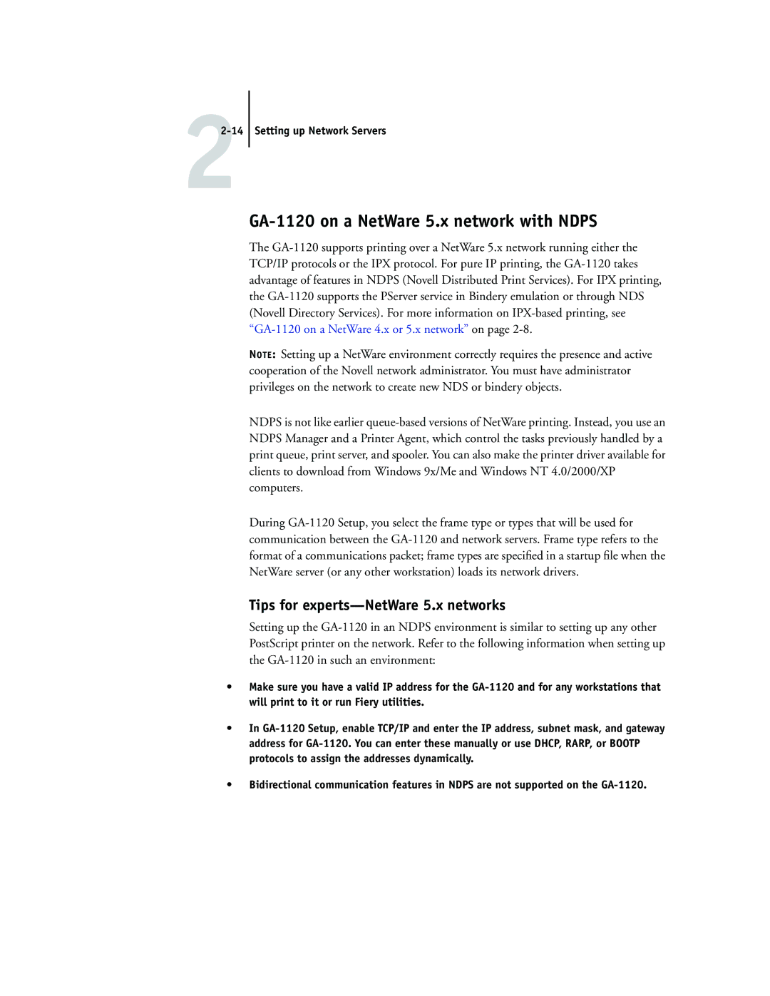 Toshiba manual GA-1120 on a NetWare 5.x network with Ndps, Tips for experts-NetWare 5.x networks 