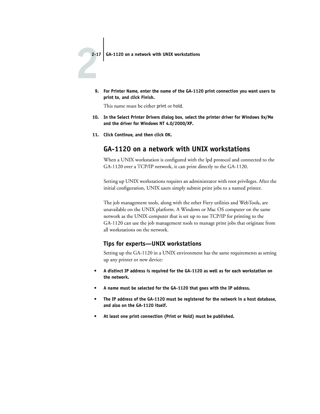 Toshiba manual GA-1120 on a network with Unix workstations, Tips for experts-UNIX workstations 