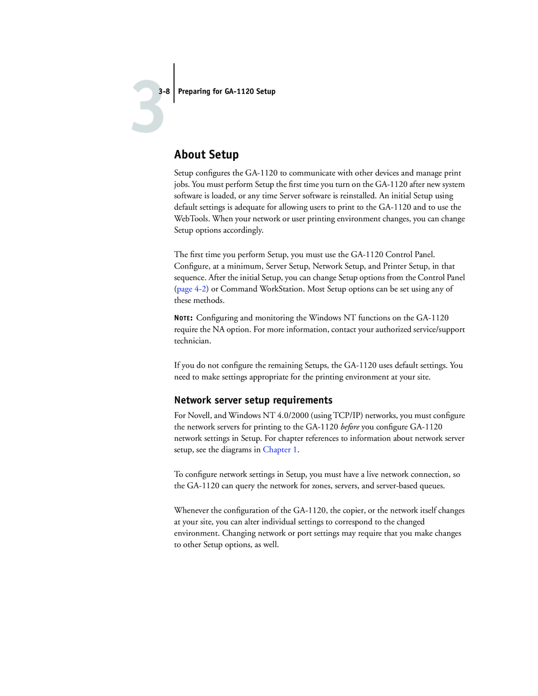 Toshiba GA-1120 manual About Setup, Network server setup requirements 