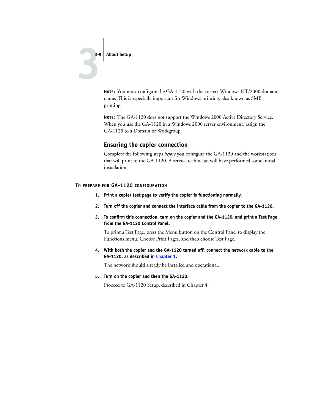 Toshiba GA-1120 manual Ensuring the copier connection, Network should already be installed and operational 