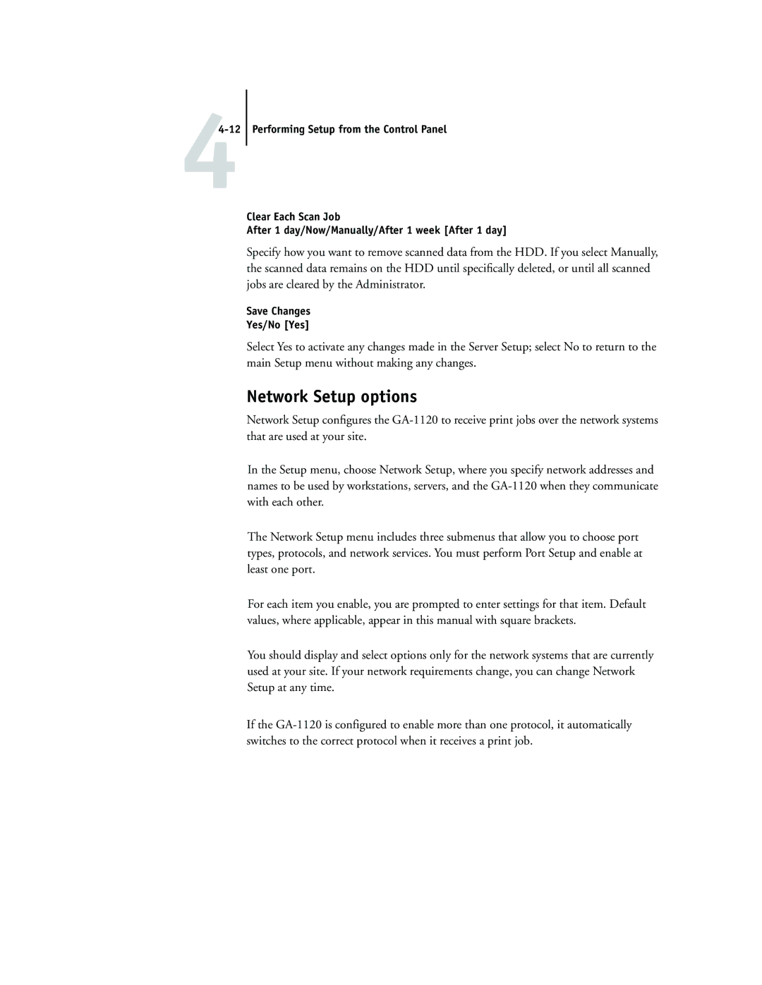 Toshiba GA-1120 manual Network Setup options, Save Changes Yes/No Yes 