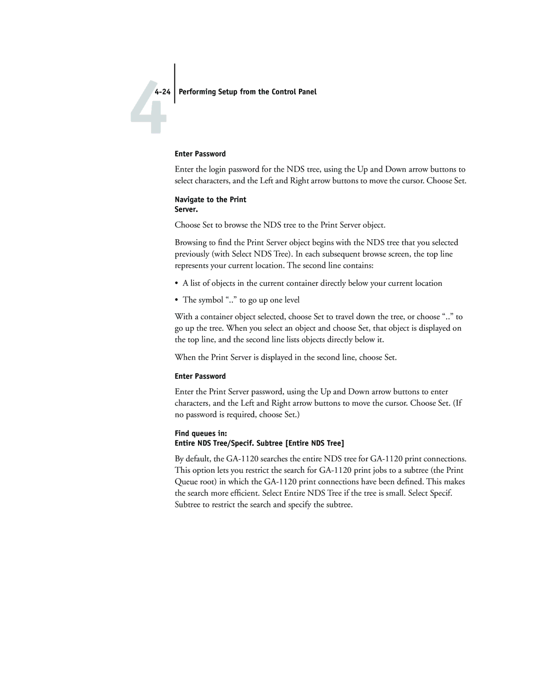 Toshiba GA-1120 manual Subtree to restrict the search and specify the subtree, Navigate to the Print Server 