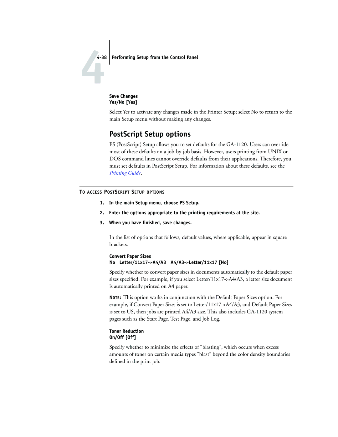 Toshiba GA-1120 manual PostScript Setup options 