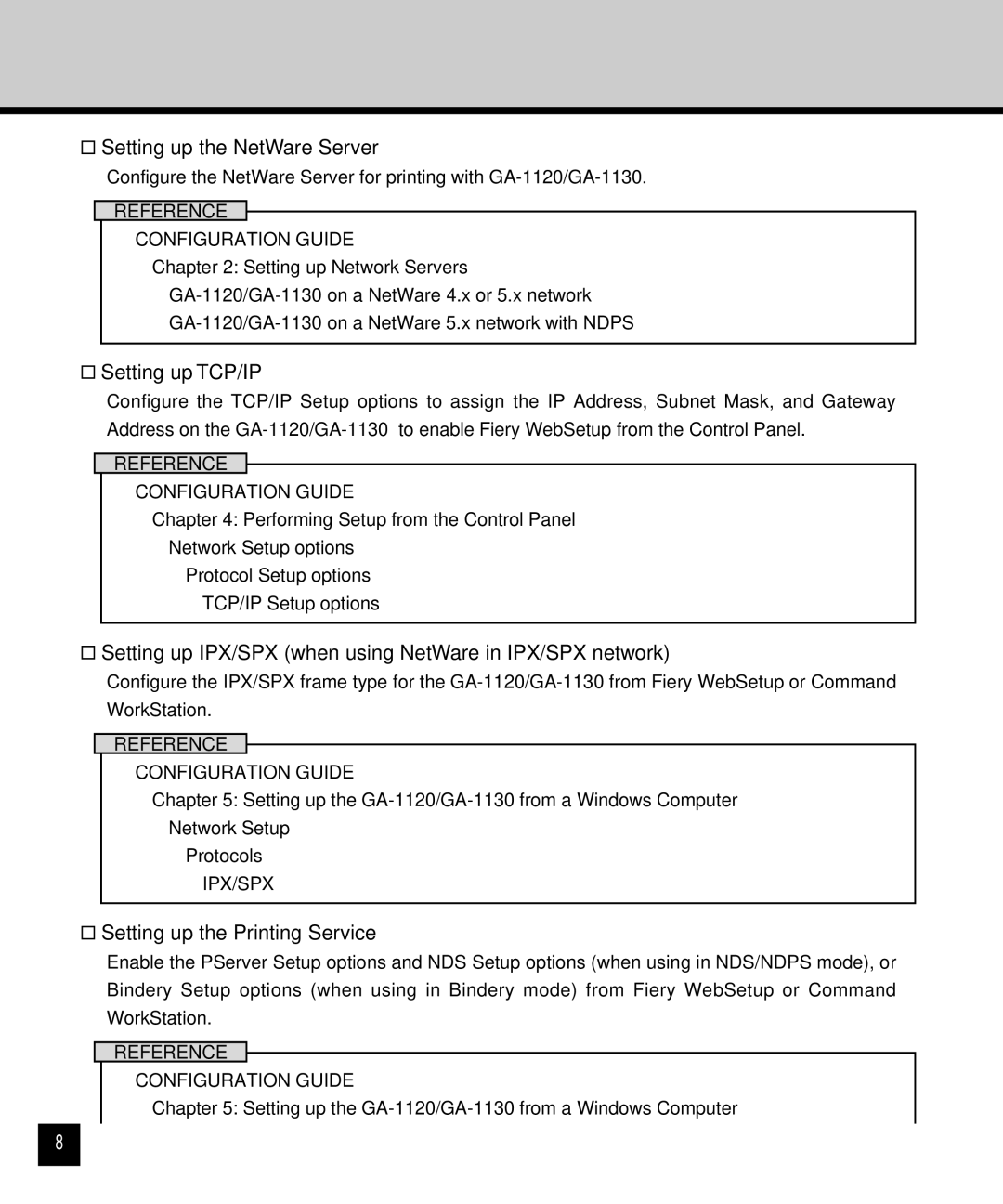 Toshiba GA-1120 setup guide Setting up the NetWare Server, Setting up IPX/SPX when using NetWare in IPX/SPX network 