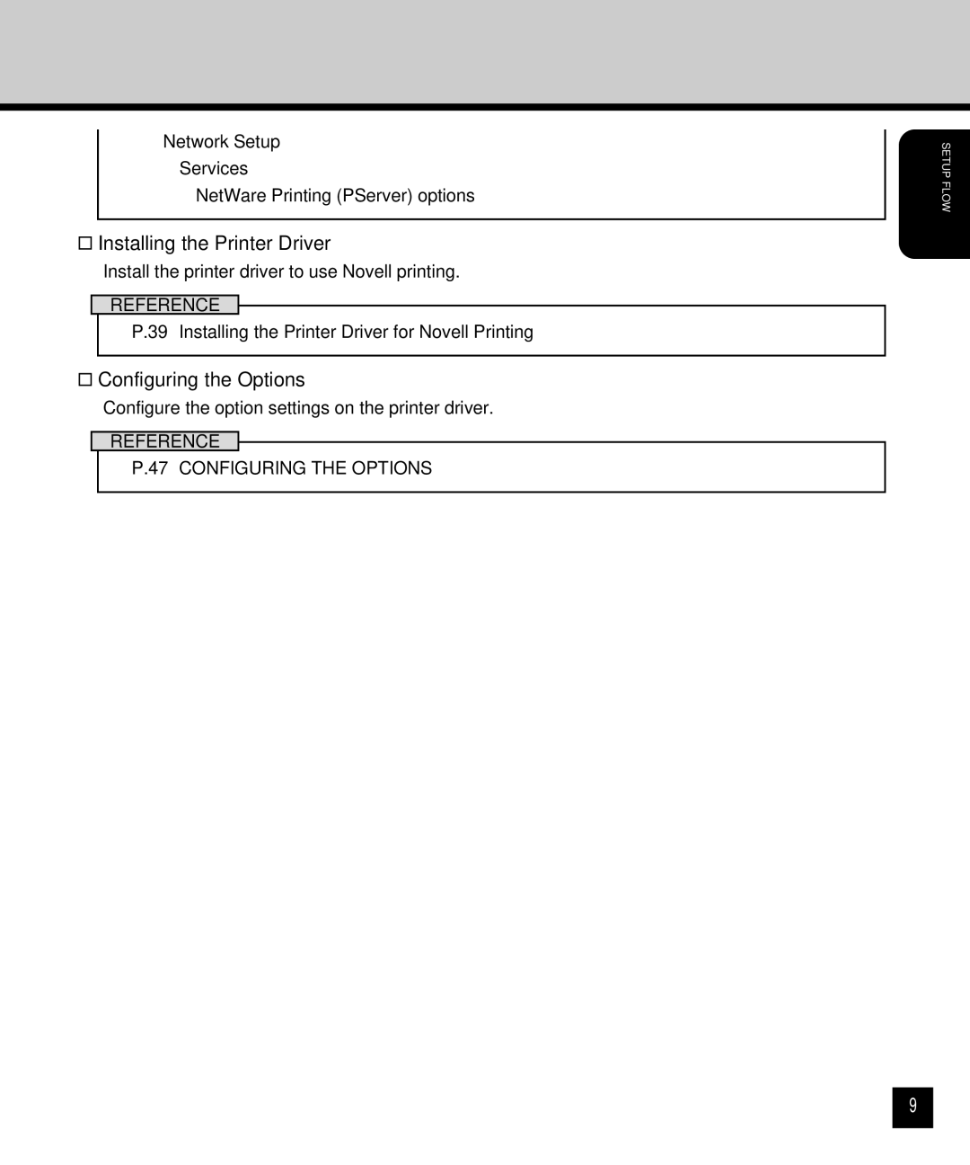 Toshiba GA-1120 setup guide Network Setup Services NetWare Printing PServer options 