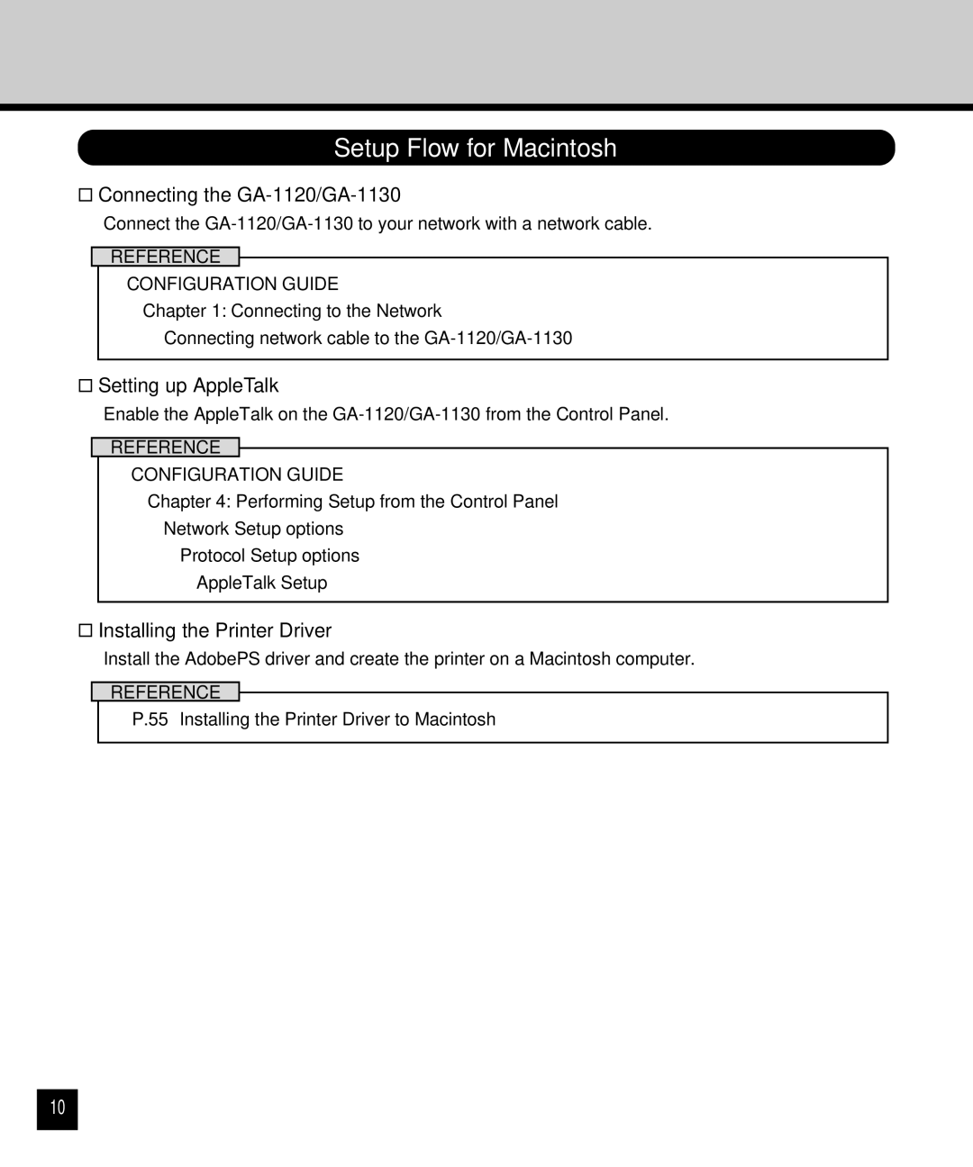 Toshiba GA-1120 setup guide Setup Flow for Macintosh, Setting up AppleTalk 