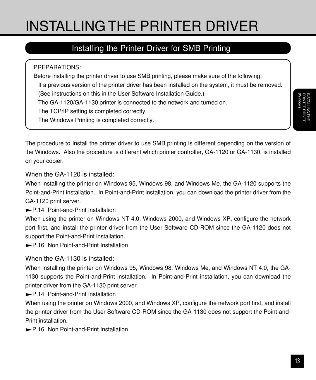 Toshiba Installing the Printer Driver for SMB Printing, When the GA-1120 is installed, When the GA-1130 is installed 