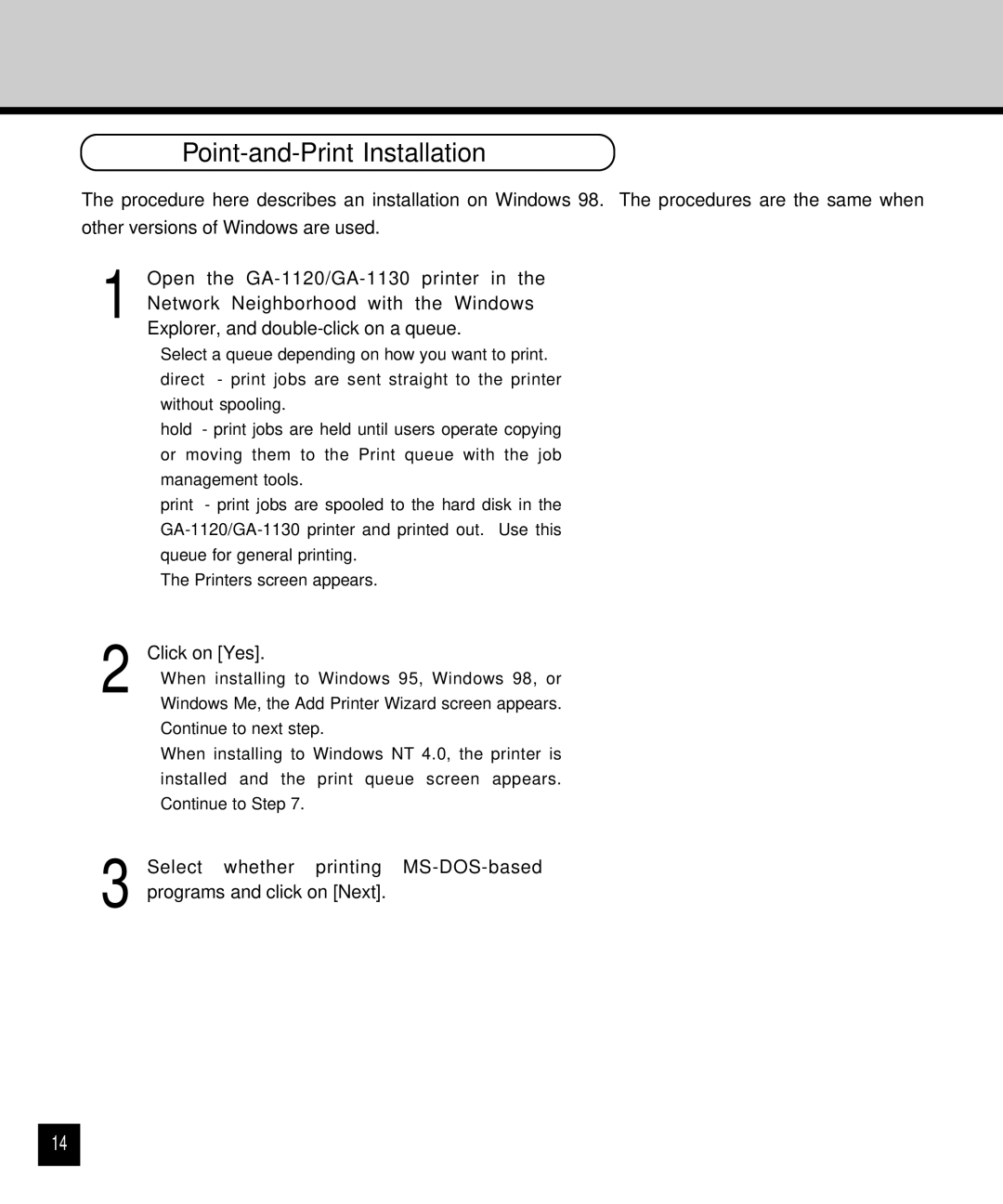 Toshiba GA-1120 setup guide Point-and-Print Installation, Click on Yes 