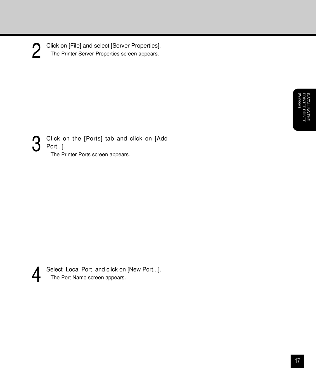 Toshiba GA-1120 setup guide Click on the Ports tab and click on Add Port 