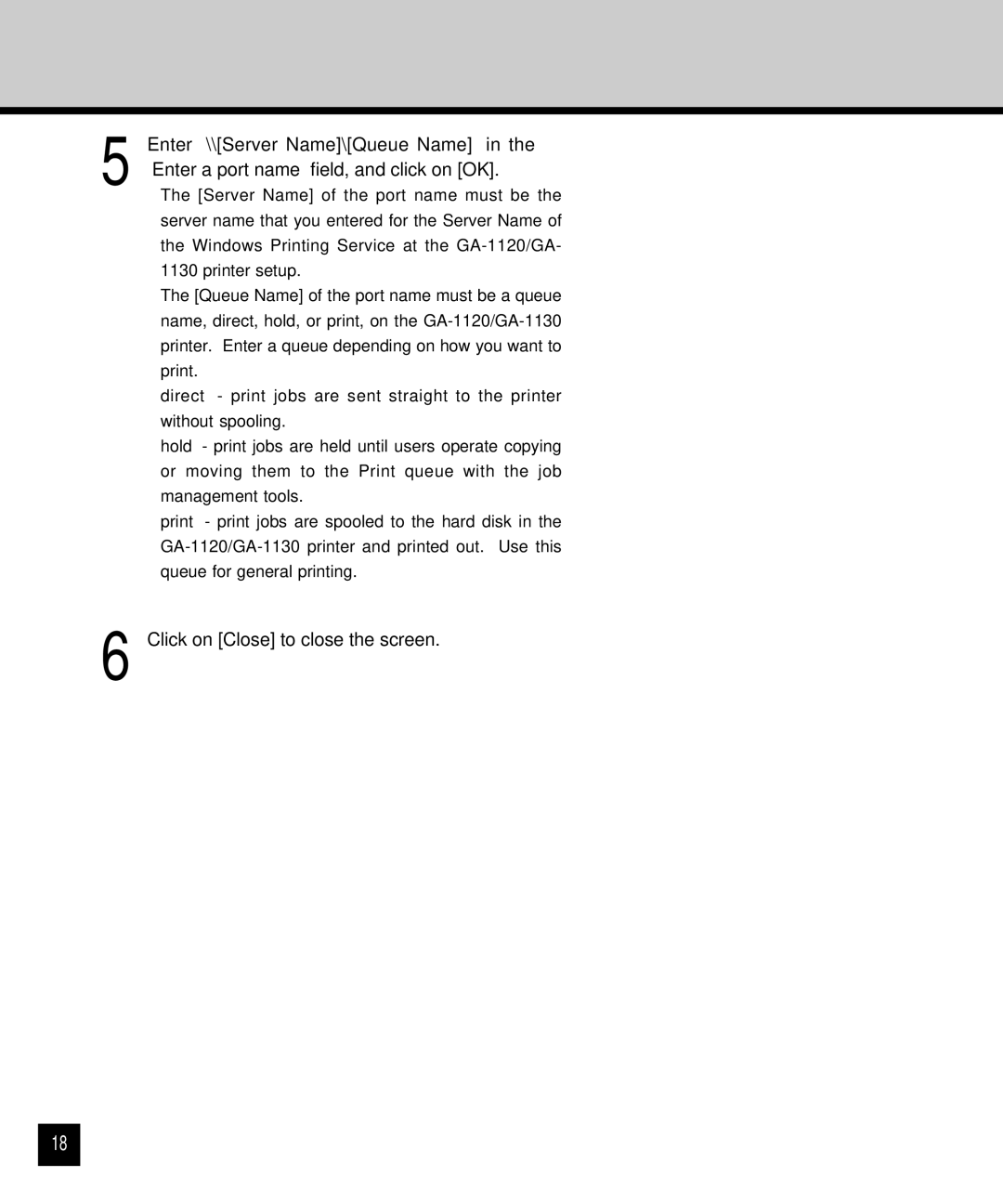 Toshiba GA-1120 setup guide Click on Close to close the screen 