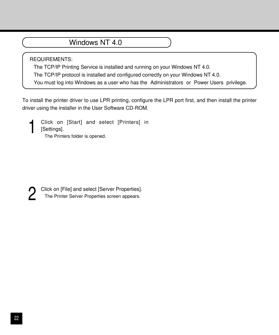 Toshiba GA-1120 setup guide Windows NT, Requirements 