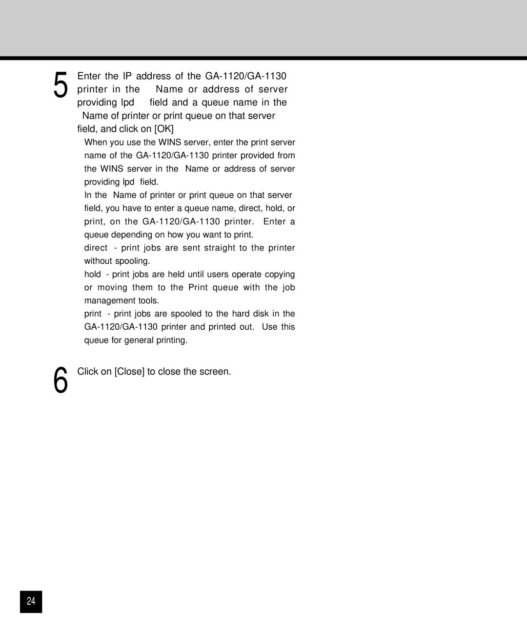 Toshiba GA-1120 setup guide Click on Close to close the screen 