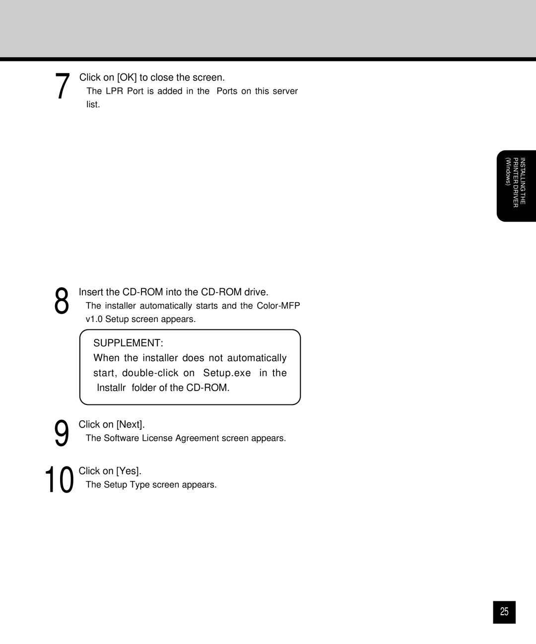 Toshiba GA-1120 setup guide Click on OK to close the screen 