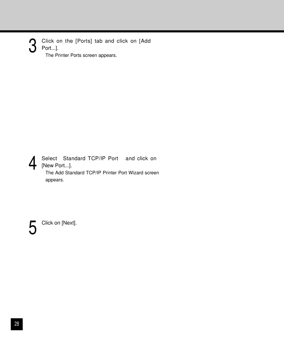 Toshiba GA-1120 setup guide Select Standard TCP/IP Port and click on New Port 