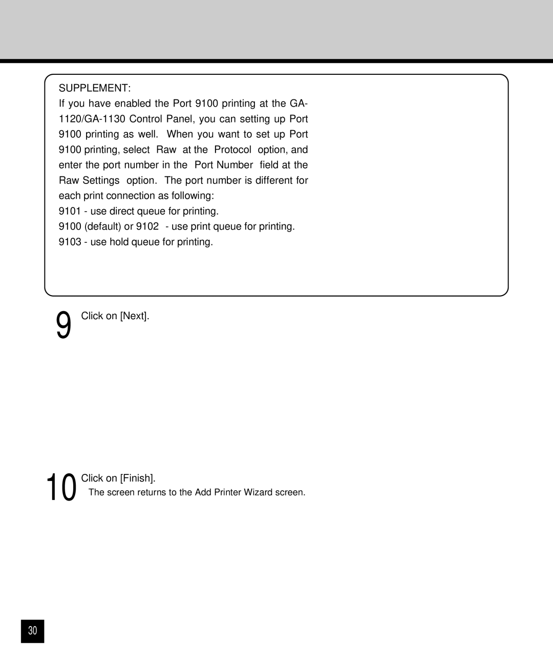 Toshiba GA-1120 setup guide Screen returns to the Add Printer Wizard screen 