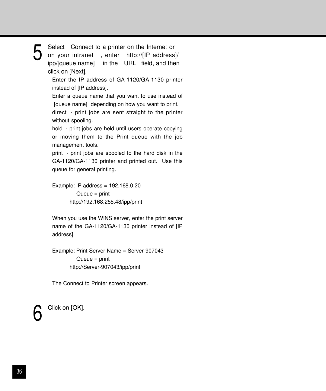 Toshiba GA-1120 setup guide Click on OK 