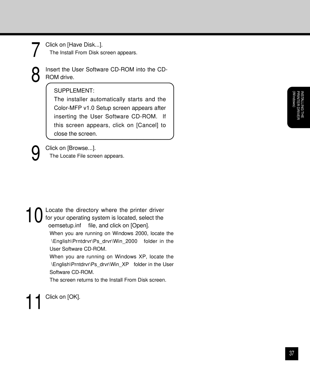 Toshiba GA-1120 setup guide Click on Have Disk 