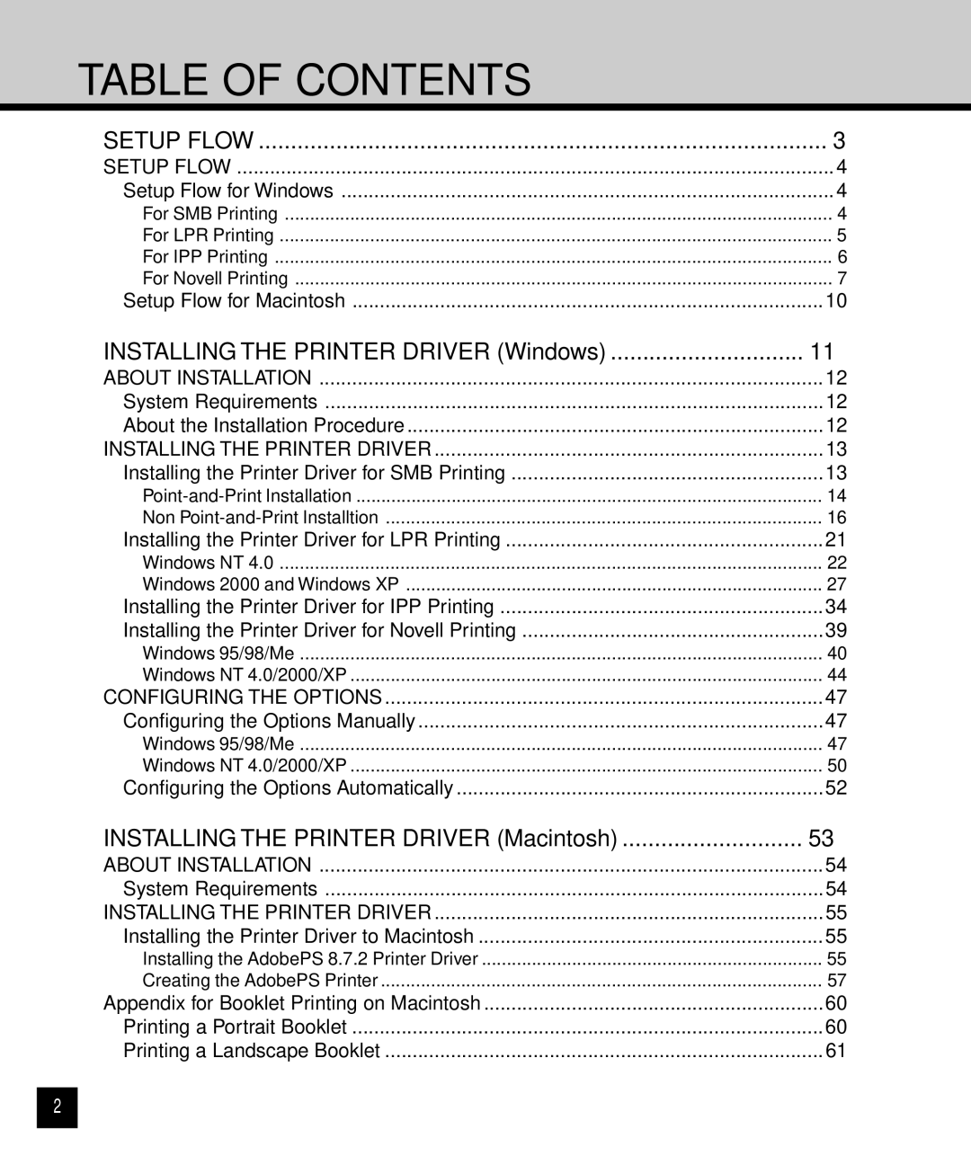 Toshiba GA-1120 setup guide Table of Contents 