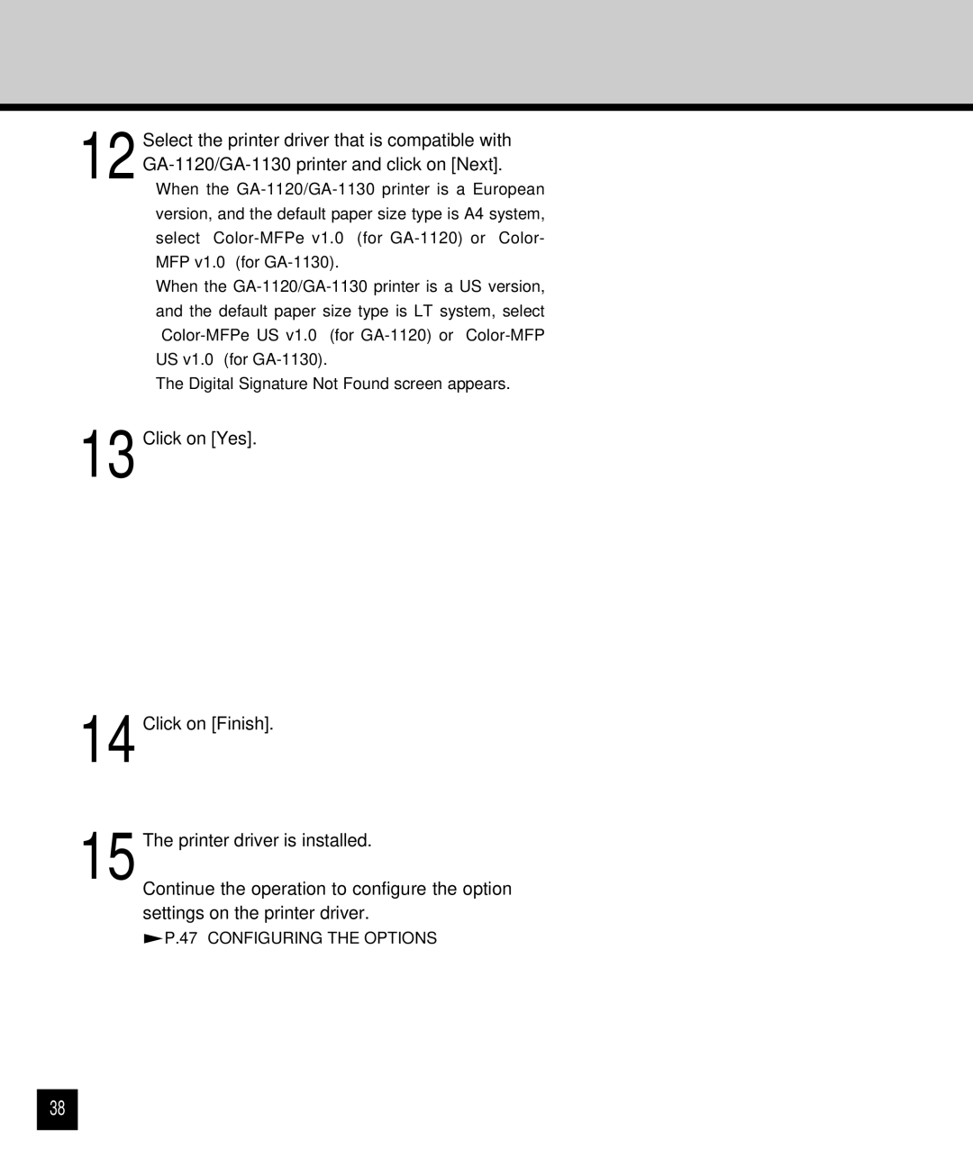 Toshiba GA-1120 setup guide Configuring the Options 