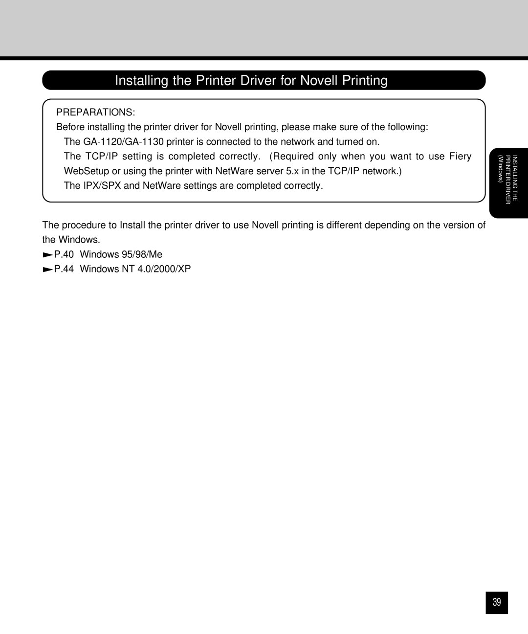 Toshiba GA-1120 setup guide Installing the Printer Driver for Novell Printing 