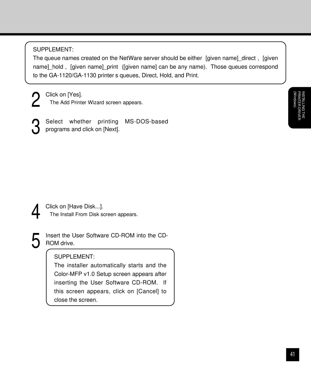 Toshiba GA-1120 setup guide Supplement 