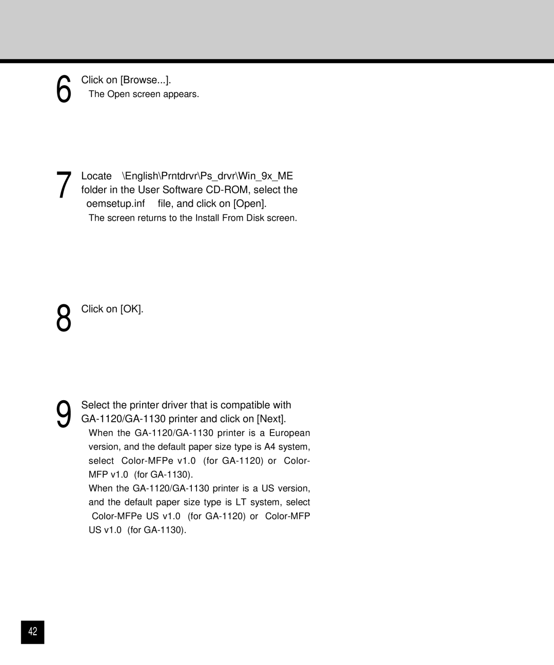 Toshiba GA-1120 setup guide Open screen appears 