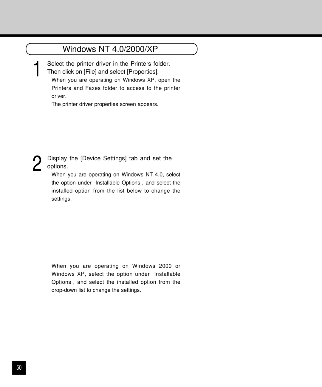 Toshiba GA-1120 setup guide Display the Device Settings tab and set the options 