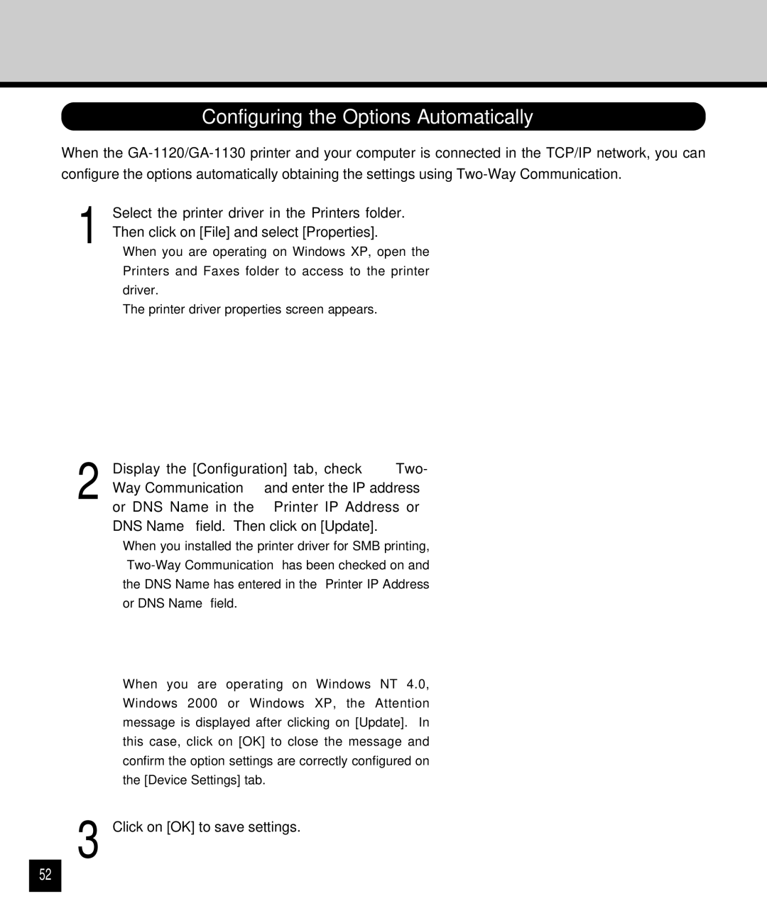 Toshiba GA-1120 setup guide Configuring the Options Automatically 