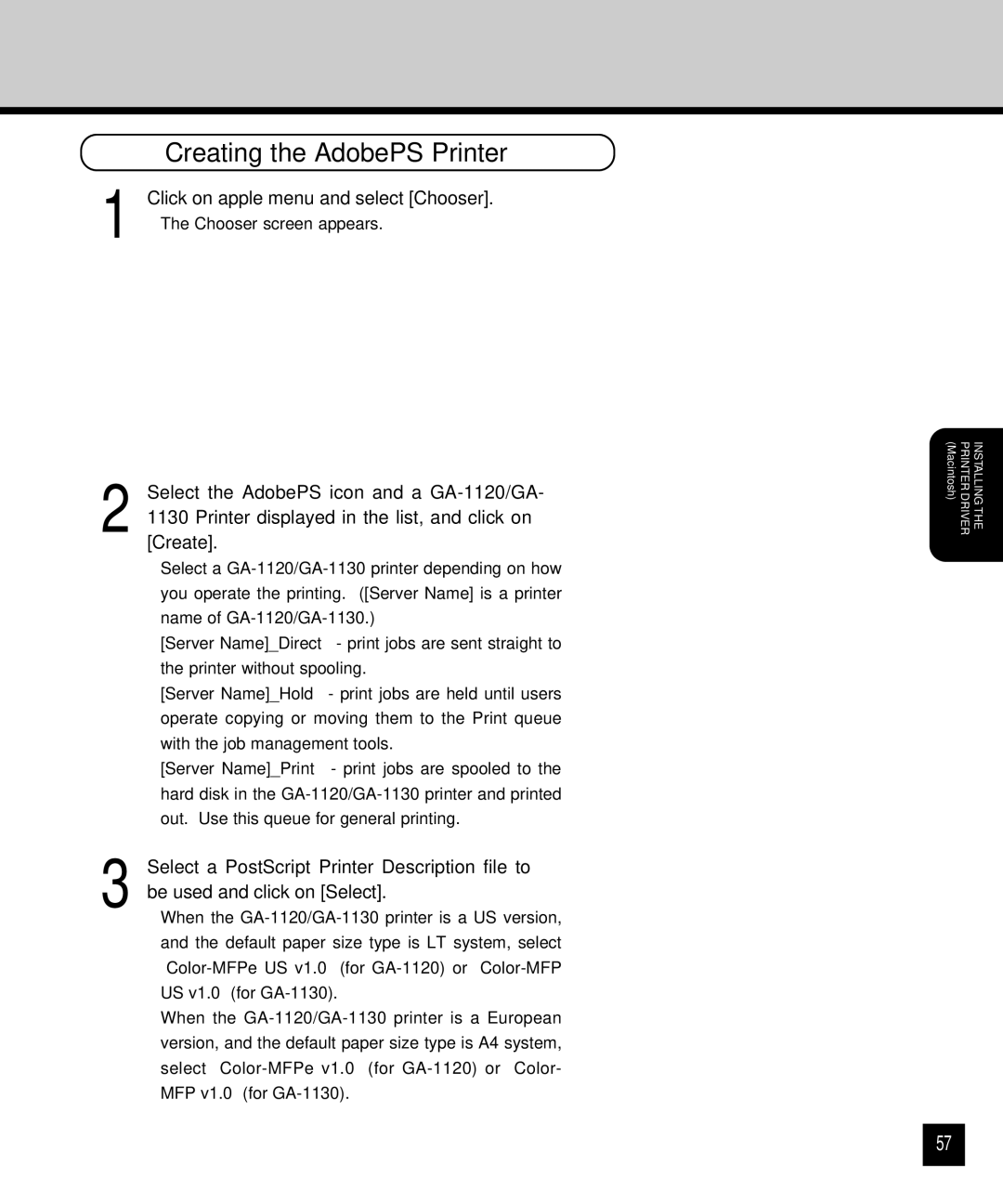 Toshiba GA-1120 setup guide Creating the AdobePS Printer 