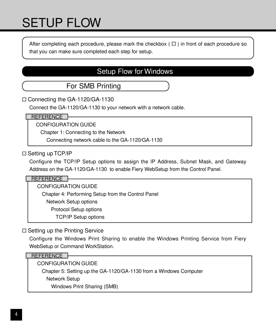 Toshiba setup guide Setup Flow for Windows, For SMB Printing, Connecting the GA-1120/GA-1130, Setting up TCP/IP 