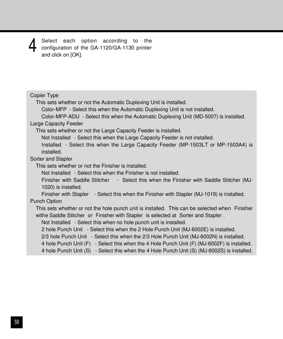 Toshiba GA-1120 setup guide Large Capacity Feeder 