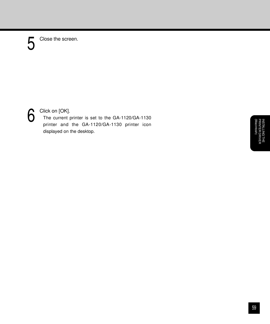 Toshiba GA-1120 setup guide Close the screen Click on OK 