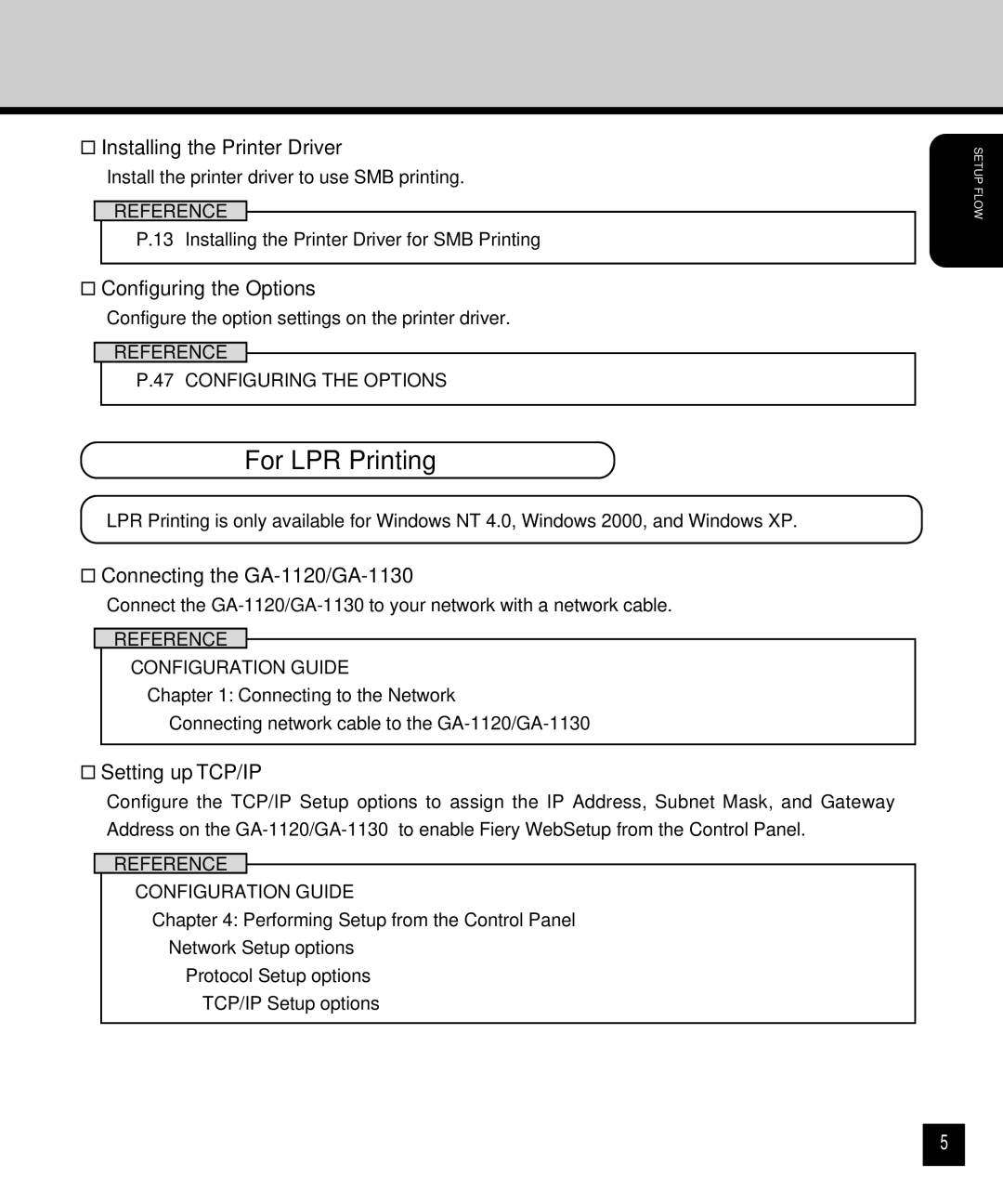 Toshiba GA-1120 setup guide For LPR Printing, Installing the Printer Driver, Configuring the Options 