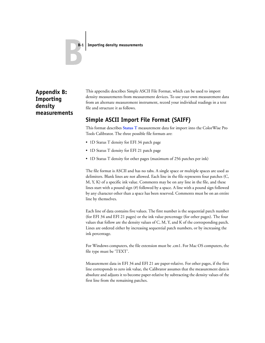 Toshiba GA-1121 manual Appendix B, Simple Ascii Import File Format Saiff, BB-1 Importing density measurements 