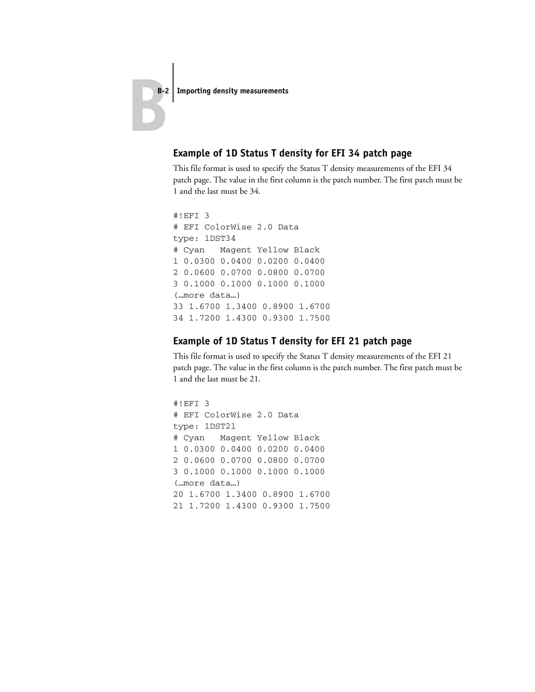 Toshiba GA-1121 manual Example of 1D Status T density for EFI 34 patch, Example of 1D Status T density for EFI 21 patch 