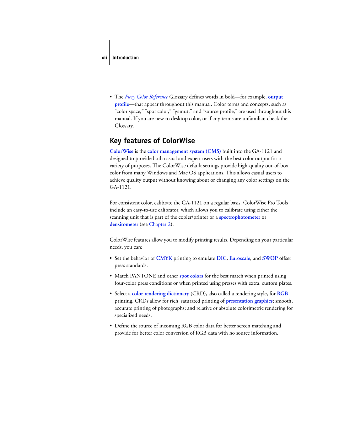 Toshiba GA-1121 manual Key features of ColorWise, Xii Introduction 