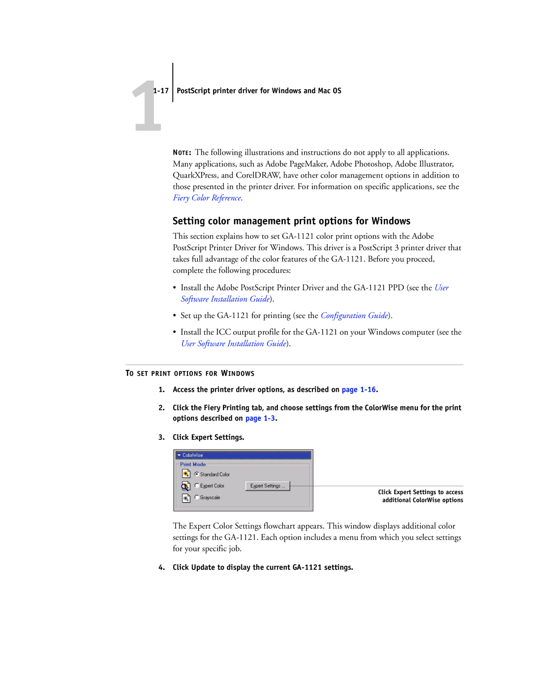 Toshiba GA-1121 manual Setting color management print options for Windows, PostScript printer driver for Windows and Mac OS 