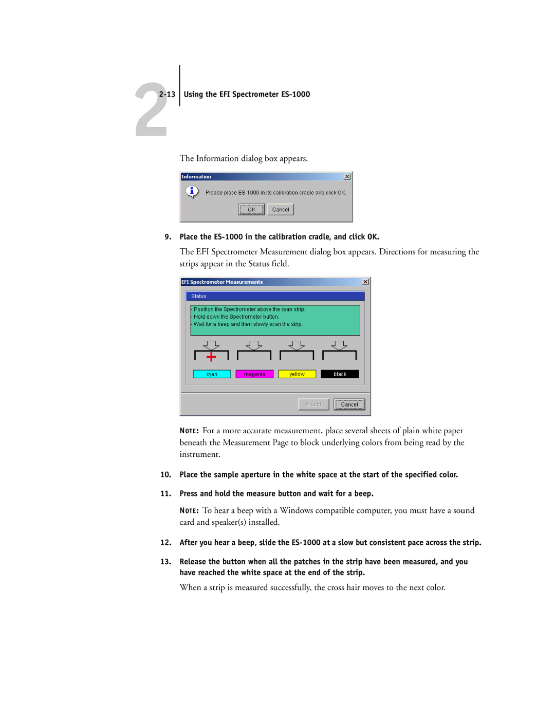 Toshiba GA-1121 manual Using the EFI Spectrometer ES-1000, Place the ES-1000 in the calibration cradle, and click OK 