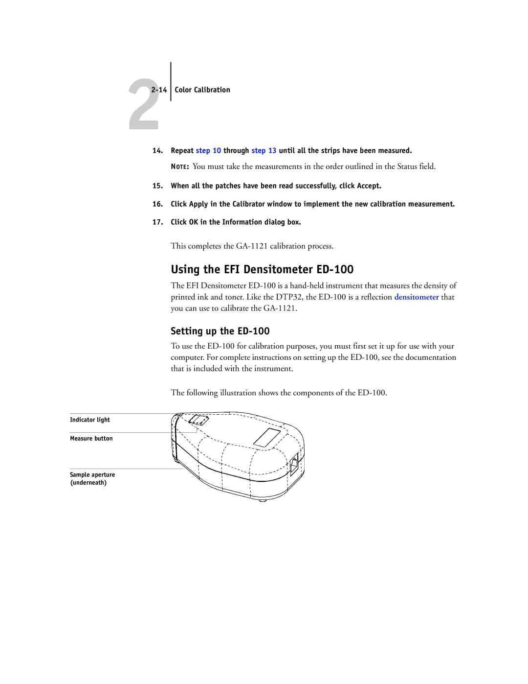 Toshiba GA-1121 manual Using the EFI Densitometer ED-100, Setting up the ED-100 