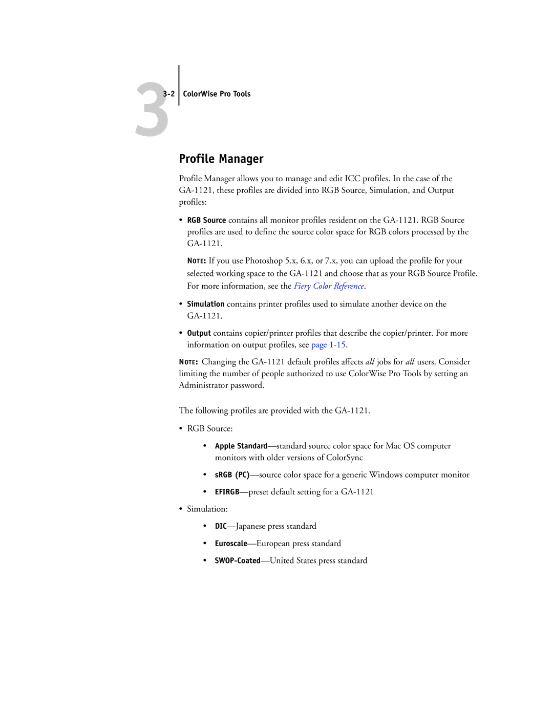 Toshiba GA-1121 manual Profile Manager, ColorWise Pro Tools 