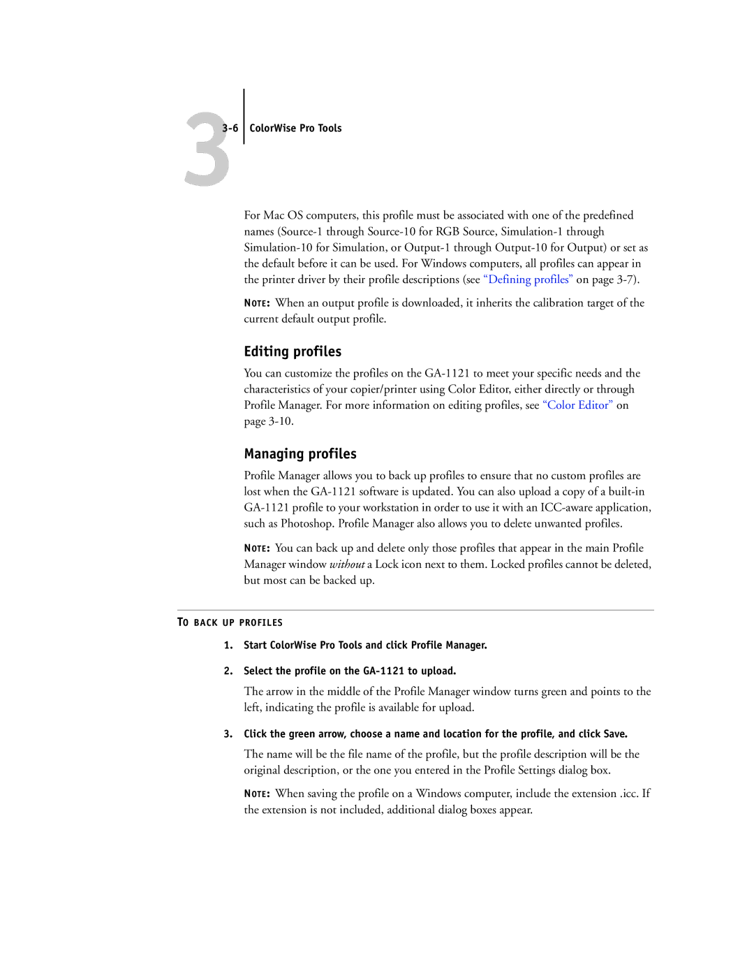 Toshiba GA-1121 manual Editing profiles, Managing profiles, ColorWise Pro Tools 