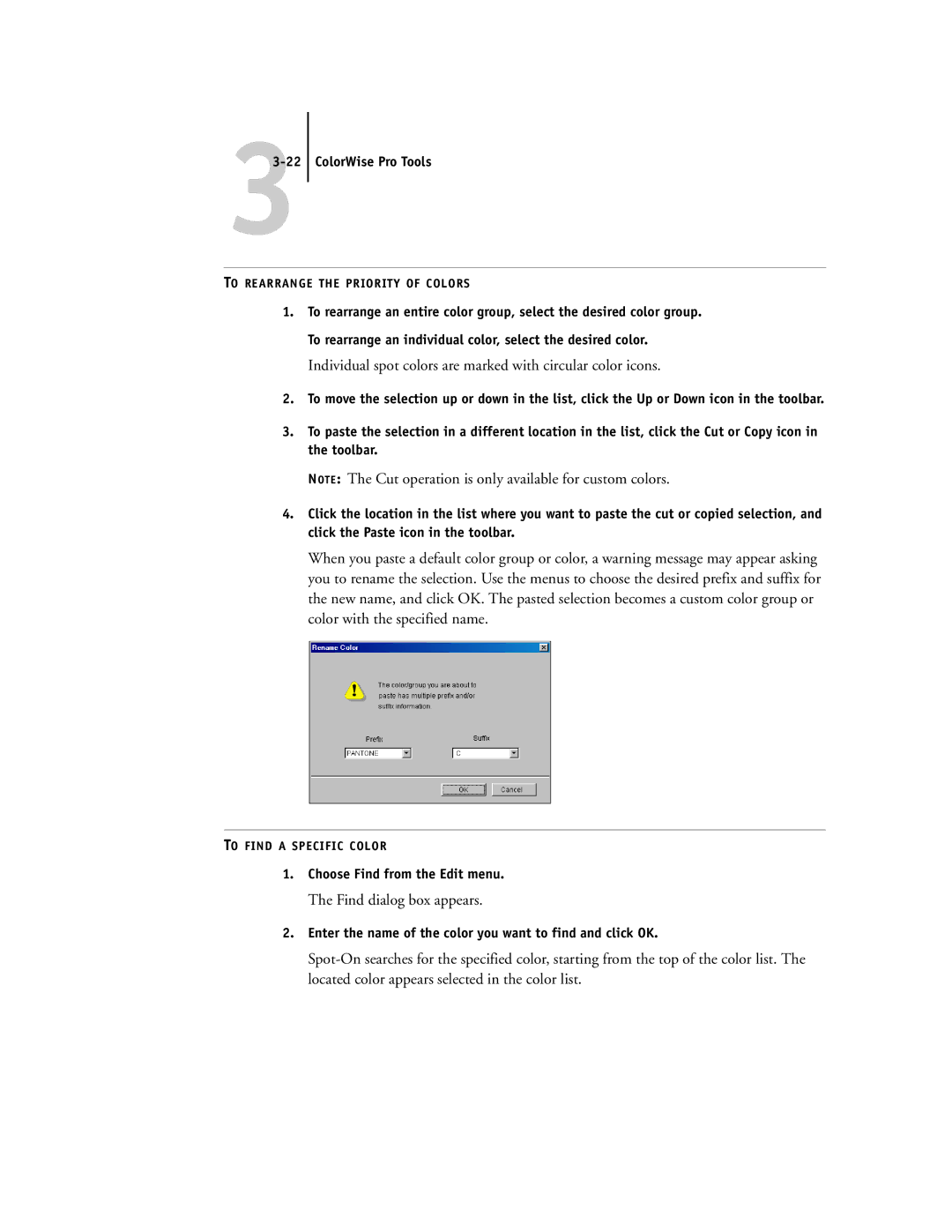 Toshiba GA-1121 manual Choose Find from the Edit menu, Enter the name of the color you want to find and click OK 