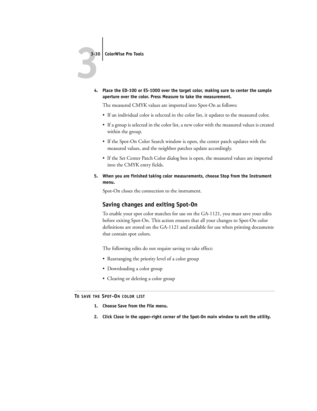 Toshiba GA-1121 manual Saving changes and exiting Spot-On 