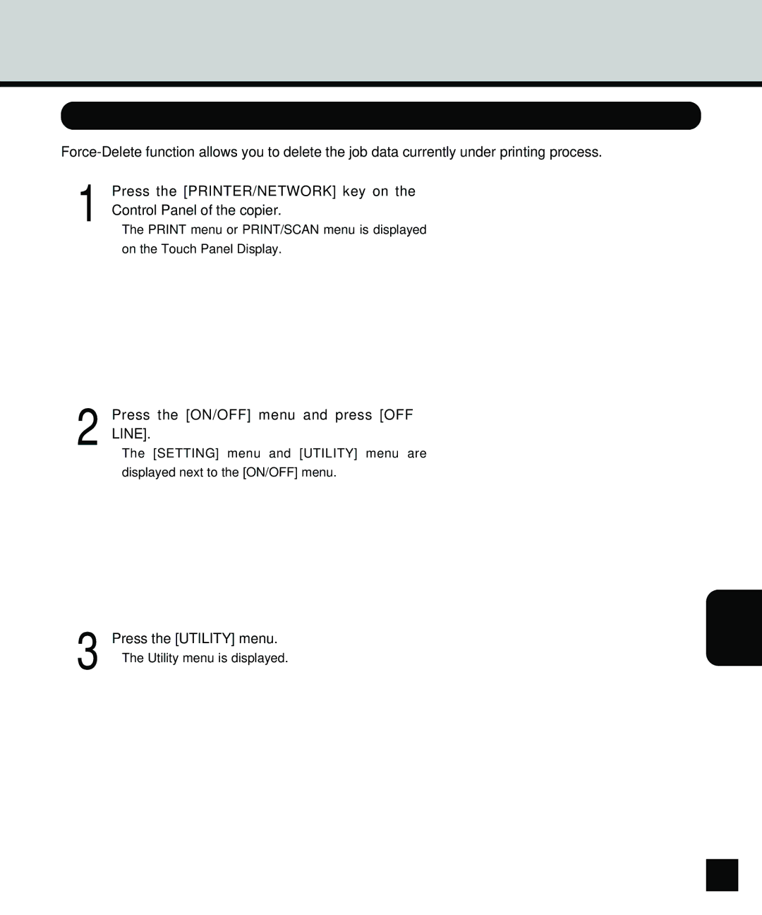 Toshiba GA-1140 manual Deleting a Current Job Forcibly, 107 