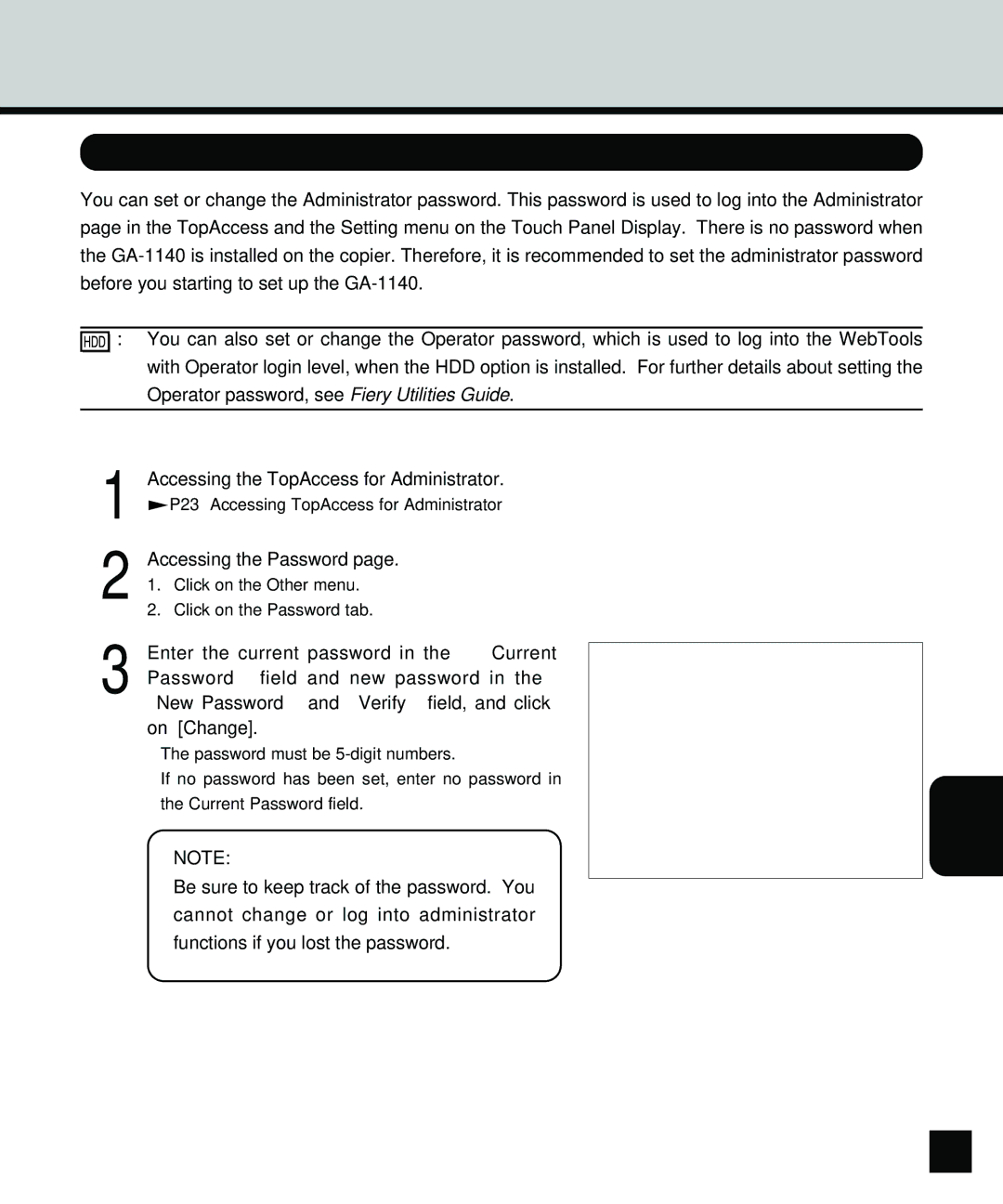 Toshiba GA-1140 manual 121, Accessing the Password 