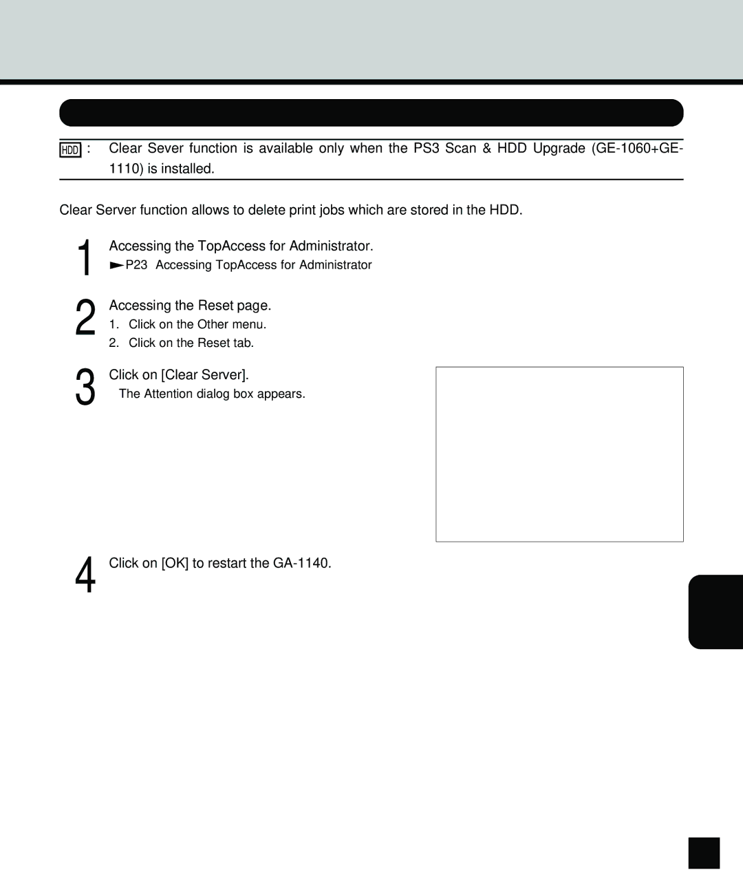 Toshiba GA-1140 manual 127, Click on Clear Server 