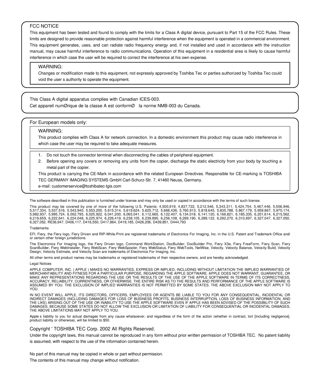 Toshiba GA-1140 manual FCC Notice 