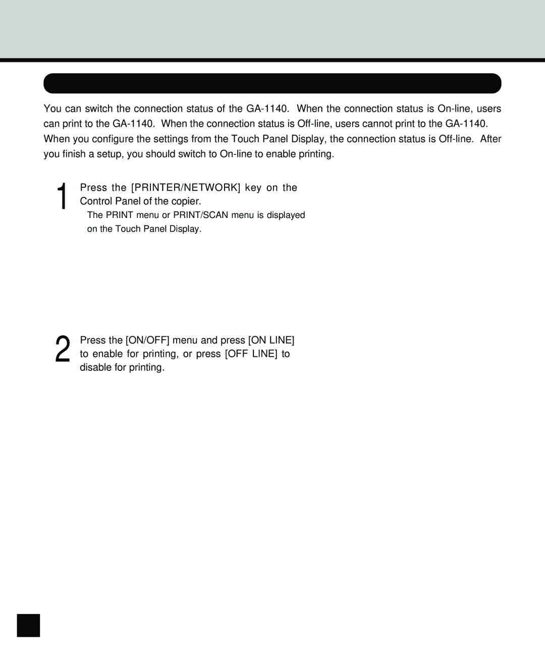 Toshiba GA-1140 manual Switching On-line/Off-line 