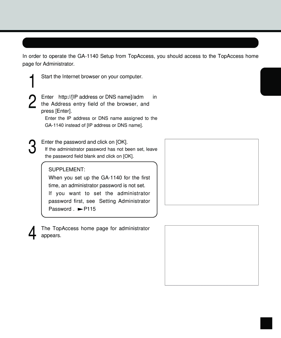 Toshiba GA-1140 manual Accessing TopAccess for Administrator, Enter the password and click on OK 